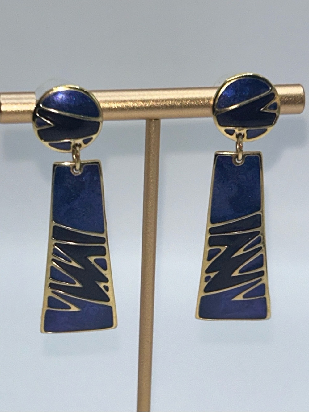 Edger Berebi Vintage Gold-Tone and Purple Enamel Geometric Drop Earrings